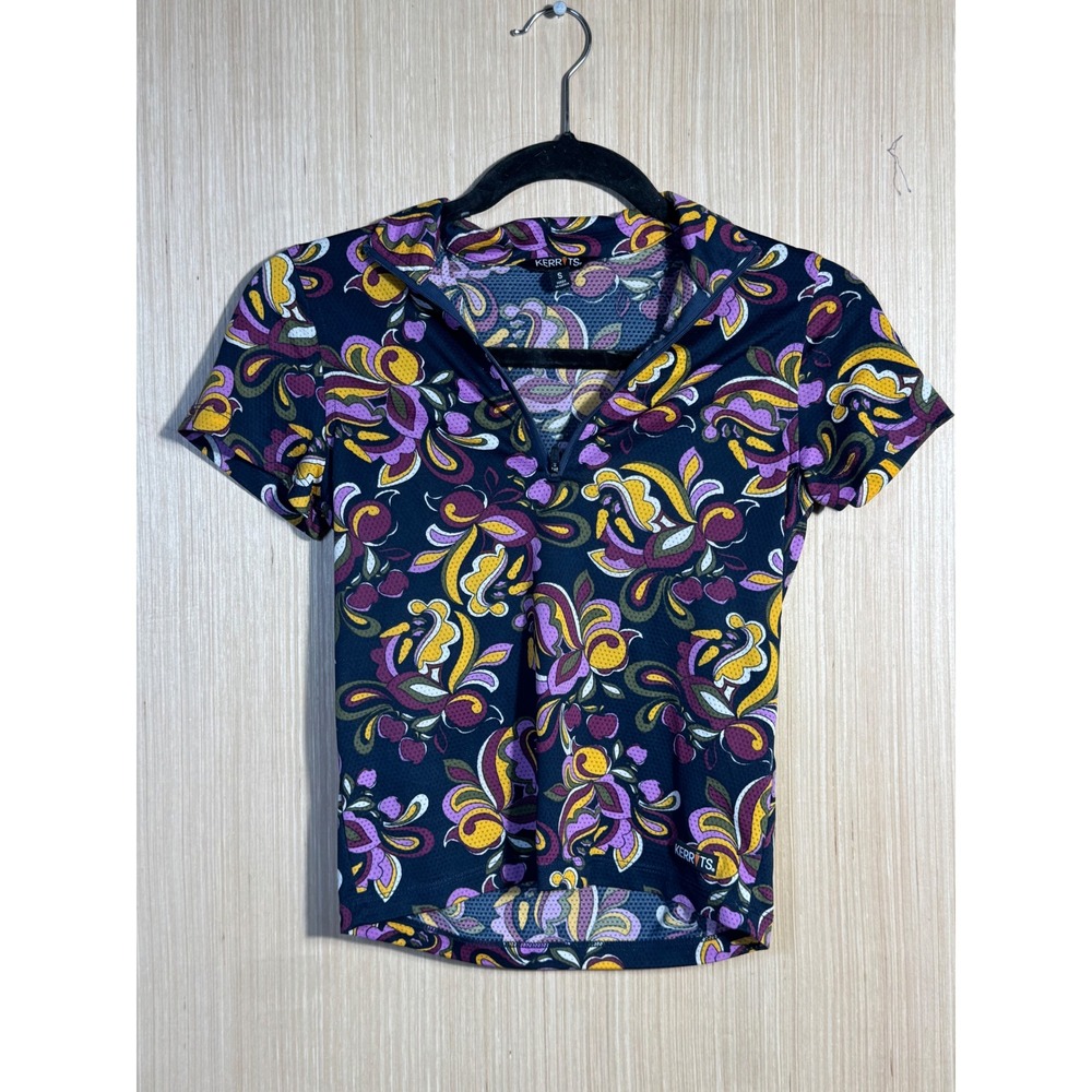 Kerrits Womens Small Short Sleeve 1/4 Zip Riding Top Paisley Mesh Equestrian
